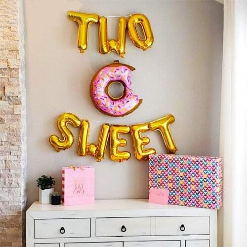 1 Set New 16inch Rose Gold Two Sweet Letters Foil Balloons Donut Balloon for Baby Shower 2nd Birthday Party Decoration Supplies