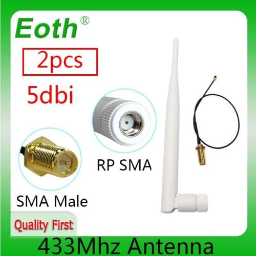 2pcs 433Mhz Antenna RP-SMA Connector 433 mhz antena Aerial Wireless Repeater 433m + 21cm SMA to Ufl./IPX Extension Pigtail Cable