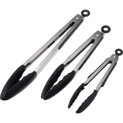 3pcs BBQ Tongs Non-slip Stainless Steel Kitchen Cooking Salad Food Meat Bread Grill Tools Tongs