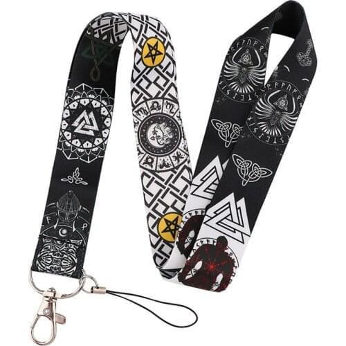 30pcs Cool Vikings Runes Symbols Keychain Lanyards Id Badge Holder ID Card Pass Gym Mobile Phone Holder Key webbings ribbons