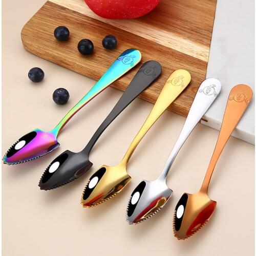4PCS 15.5cm Fruit Spoon Sawteeth Stainless Steel Spoon Flatware Spoon for Grapefruit Rainbow Color Spoon Dinnerware