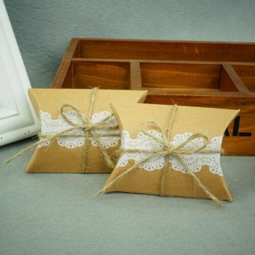 50pcs Kraft Paper Pillow Candy Box Rustic Wedding Favors Candy Bags Wedding Party Gift Boxes candy packaging supplies
