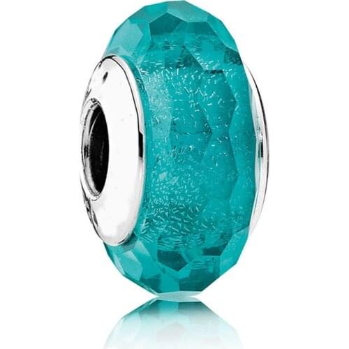 Authentic S925 Bead DIY Jewelry Murano Glass Charms fit Lady Bracelet Bangle Teal Shimmer Charm Lady Gift