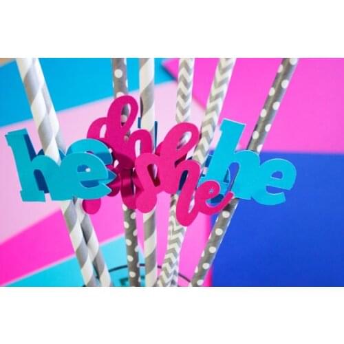 He or She Gender Reveal Party Paper drinking Straws Wedding bridal baby birthday shower Bachelorette Drinks straw