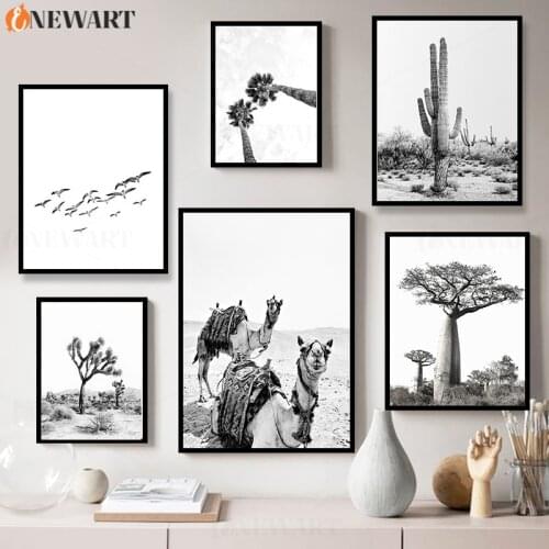 Black White Wall Canvas Art Camel Bird Print Nature Landscape Painting Scenery Poster Home Decor Decoration Decorative Room