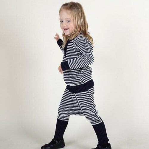 Children Clothing Stripped Style Children Sets Sweaters Tops Pants Autumn Winter Baby Trousers Boy Girl Cotton Knit Street Set