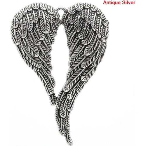DoreenBeads Charm Pendants Angel Wing Silver color 6.9x4.7cm,5PCs (K10046)
