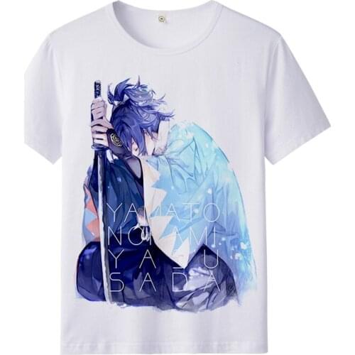 Touken Ranbu Online Cosplay T Shirt Mikazuki Munechika Nakigitsune Cartoon Printed Summer T-Shirt White Short Sleeves Top Tee