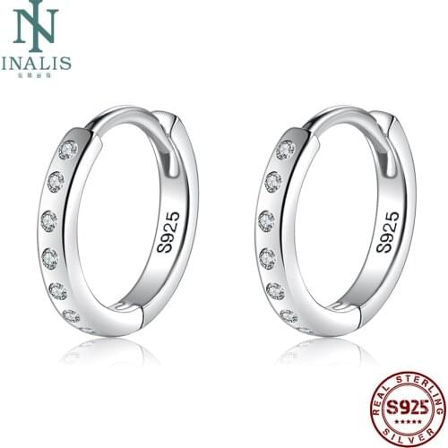 INALIS Hoop Earrings For Women Real 925 Sterling Silver Minimalist Cubic Zirconia Simple Circle Earing Anniversary Fine Jewelry