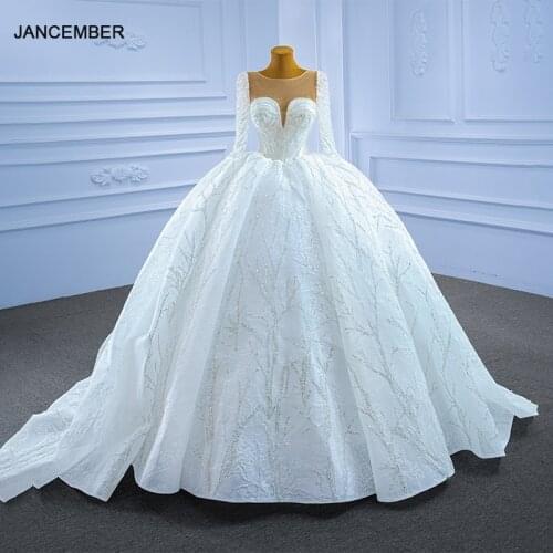 J67273 JANCEMBER White Sexy Tube Top Wedding Dress New Transparent Lace Shiny Striped Long Sleeve Women Customizable Wedding