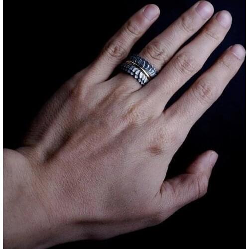 Vintage Rings Set Two Tone Carving Lotus Flower Stackable Rings for Cocktail Party Men Women Adjustable Ring Anniversary Jewelry