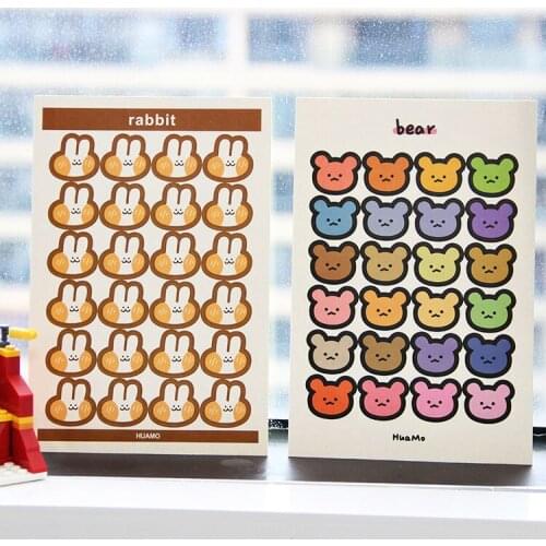 Korean Bear Big Face Rabbit Sticker Morandi Round Seal Sticker Hand Book Decoration Material Kawaii Stickers Sheets CN(Origin)