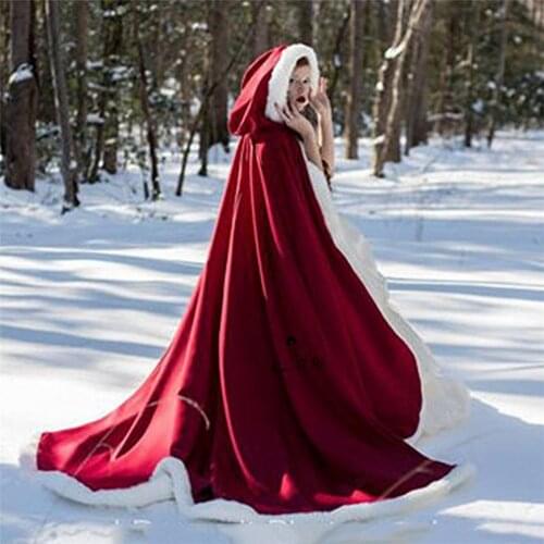 Red Wedding Cloaks 2017 Hooded Bridal Cape with Train Faux Fur Winter Wedding Accessories Bridal Wraps Bridal Cape
