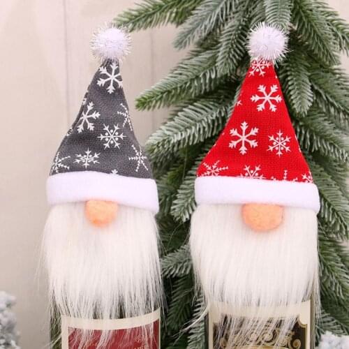 Christmas Adorable Santa Claus Gnome Decor Hat Wine Bottle Cover for Xmas Party Wine Bottle Covers