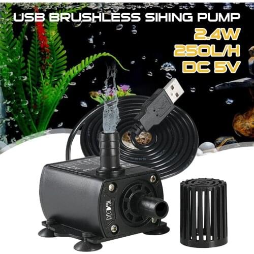 Mini Water Pump 5V 2.4W Ultra-quiet Brushless Waterproof Submersible Fountain Aquarium Circulating 250L/H Lift USB Water Pump