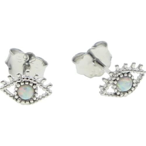 Fashion tiny fine silver eye jewelry pure silver 925 white opal gemstone Small evil eye stud earring for girl lady jewelry gift