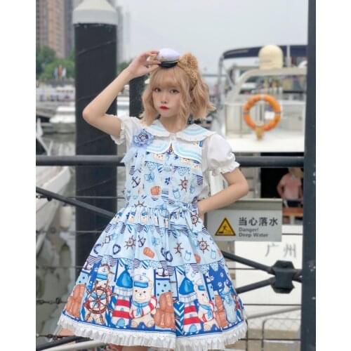 Nautical Bear Lolita Strap JSK Dress renaissance victorian dress lolita blouse tea party loli gothic lolita dress