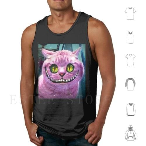 We’Re All Mad Here! Tank Tops Vest Digital Manipulation Alice Lewis Carroll Tim Burton Montage Mad Smile Cat Purple Eyes