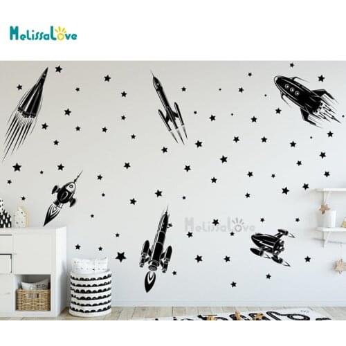 Universe Stars Space Decal Bedroom Boy Room Playroom Nursery Decal Rockets Custom Color Removable Vinyl Wall Stickers BD511