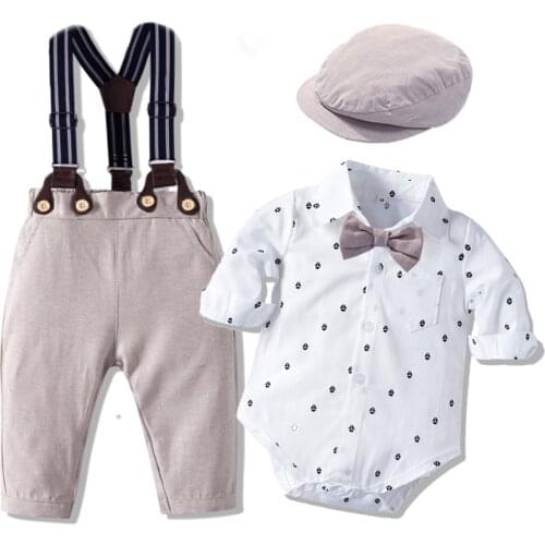 Newborn Clothes Baby Boys Cotton Clothing Infant Birthday Printed Bodysuit + Bib Pants Outfit Fashion Children Fall Costume New