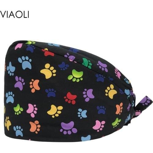 Pet Clinic Scrubs Cap Animal Print with Sweat-absorbent Hosptial Doctor Cap Dentist Nurse Hats Unisex Adjustable Veterinary Hats