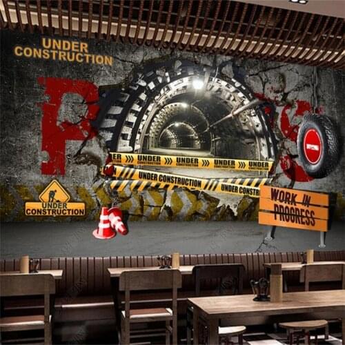 Custom Retro Industrial Style 3D Stereo Tunnel Photo Wallpaper 3D Restaurant Cafe Bar Club Decor Wall Paper Papel De Parede 3d