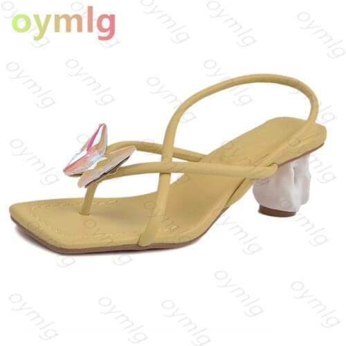 Thick Heel Sandals 2021 New Flip-toe Bowknot Square Toe Sweet Lady Style Backspace Fashion Shaped Heel Sandals Pumps