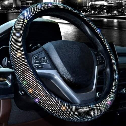 Bling Bling Rhinestones Crystal Car Steering Wheel Cover PU Leather Steering-wheel covers Auto Accessories Case Car Styling