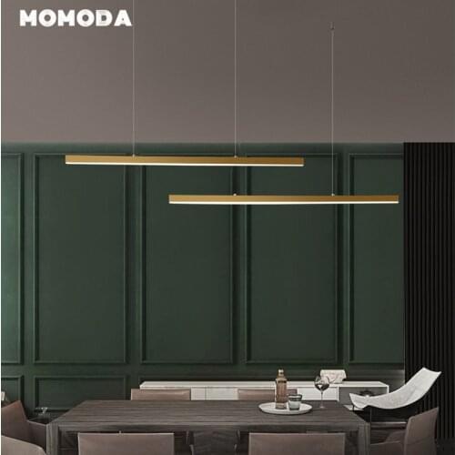 Modern LED Chandeliers Lighting Nordic Long Linear Gold Black Copper Pendant Hanging Lights Bedroom Living Room Lamps Lustre