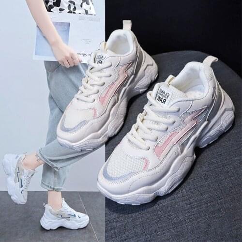 Spring and Autumn Ms. Student Casual Shoes Fashion New Mesh Breathable Pink Comfort Daddy Shoes