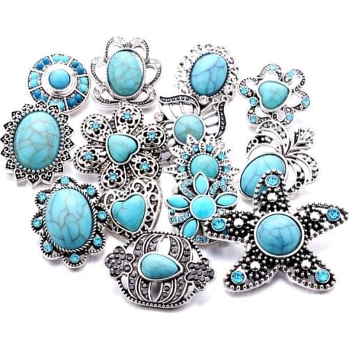 XH5338 New Pretty flower turquoise crystal 18mm Metal snap button jewelry for snap bracelet