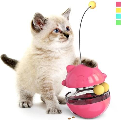 Funny interactive cat toy stick puppy slow leaking food ball food dispenser cat game track spinning tumbler cat toy pet products