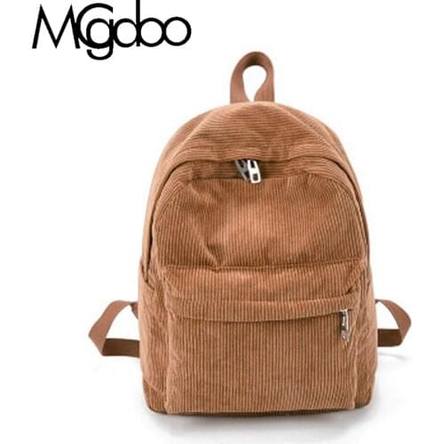 Mgcdoo Pure Color Corduoy Backpack Women Fashion Travel Backbag Teenage Girls School Backpack Bags