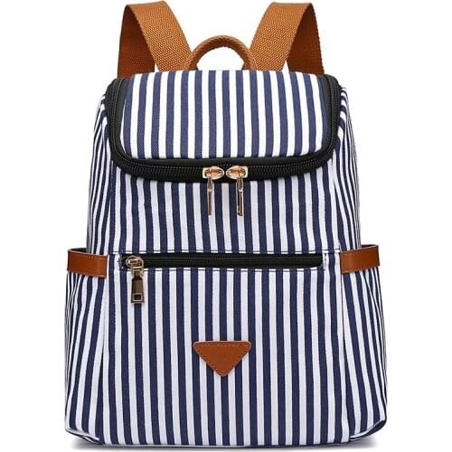 Stripe Mochila Feminina Casual School Bags for Teenage Girls Backpack Women College Bookbag Lady Travel Rucksack Canvas Bagpack