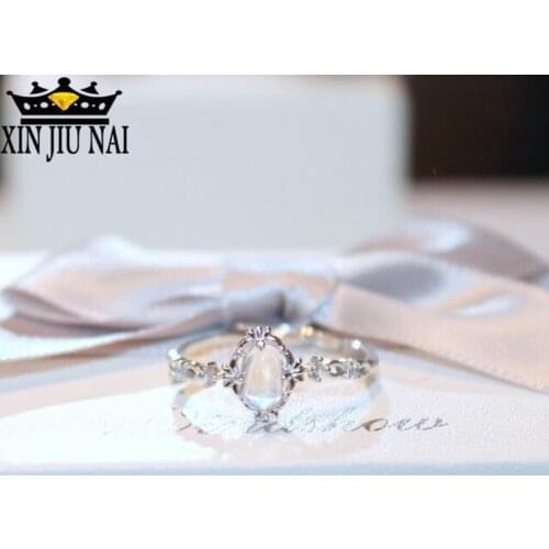 Moonstone Rings For Women Vintage Silver Ring Water Drop White Stone Ring Female Fashion Jewelry Size 6-10