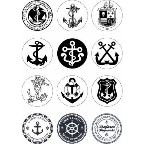 10mm 12mm 14mm 16mm 20mm 25mm 355 12pcs/lot Anchor Mix Round Glass Cabochons Jewelry Findings 18mm Snap Button Charm Bracelet
