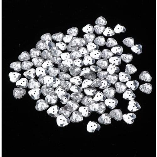 100pcs Clear Crystal Heart Acrylic Rhinestone 2 Holes Buttons for Clothes Sewing Making Craft