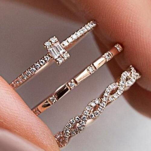 3 Pcs/Set High Quality Fashion Micro Inlayed Cross Rings For Women Wedding Cubic Zircon CZ Crystal Ring Rose Gold Color