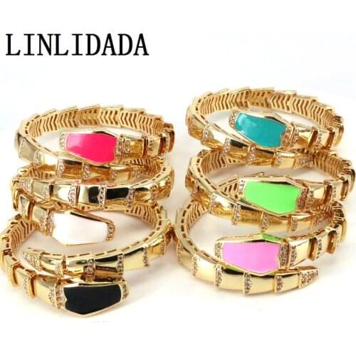 3Pcs Luxury Gold Animal Shaped Bracelets & Bangles Metal Enamel CZ Charm Bangle For Women Men Jewelry Fashion