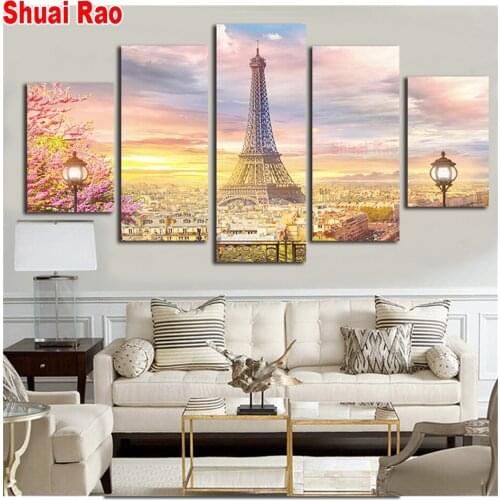 5 Piece Tower Abstract Landscape 5d diy diamond painting full square/round mosaic cross stitch diamond embroidery for home decor