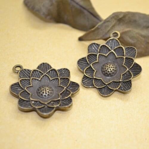 5Pcs Zinc Alloy Antique Bronze flower Charm DIY Jewelry Making 34*28mm Q1130