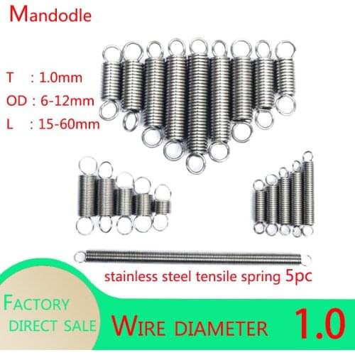 5Pcs Wire Dia 1.0mm 304 Stainless Steel Dual Hook Small Tension Spring Hardware Accessories Outer Dia 8mm Length 15-60mm