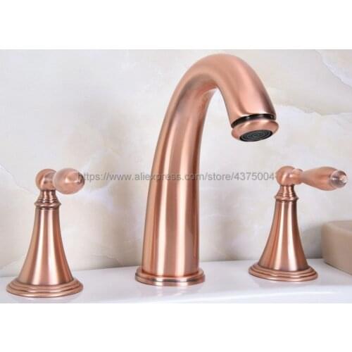 Antique Red Copper 3 Holes Double Handle Bathroom Sink Faucet Bathbasin Bathtub Taps Hot Cold Mixer Water Nrg066