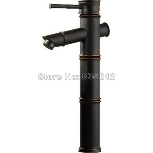 BAMBOO STYLE BLACK OIL RUBBED SINGLE HOLE DECK MOUNTED BATHROOM BASIN FAUCET VESSEL SINK BRASS MIXER TAP SINGLE HANDLE Wnf316