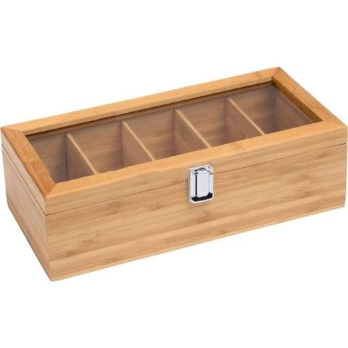 5 Compartments Bamboo System Tea Bag Storage Box Jewelry Organizer Tea Box Organizer Wood Sugar Packet Container