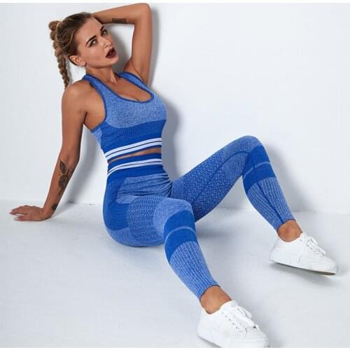 Seamless Women Solid Yoga Set Two Piece Printed Bra Tops+Leggings Gym Running Sportswear Clothing Suits High Waist Sweatpants