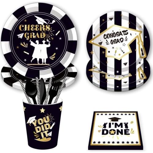Congrats Graduation Dinner Desserts Plates Party Decorations Grade Celebrate Disposable Tableware Sets Party Favors