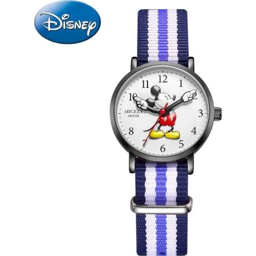 Disney Mickey Mouse Children Quartz Nylon Waterproof Wrist Watch Classic Cartoon Boy Kid Gift Round Watches Student Clock
