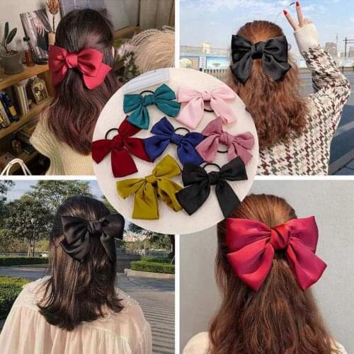 Cute Big Bows Elastic Hair Ribbon Hair Accessories For Women Ponytail Holder Headband Girl Satin Scrunchies Hair Tie Hairband