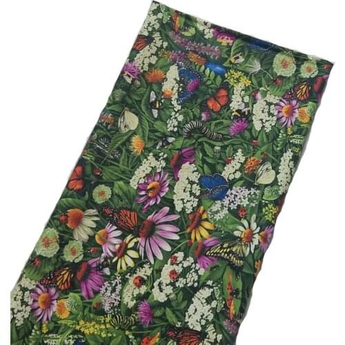 Brand New Green Leaf Colorful Flowers Butterfly Printed Cotton Fabric ZB3 Xmas Fabric Patchwork for Cloth Dress Party Home Decor